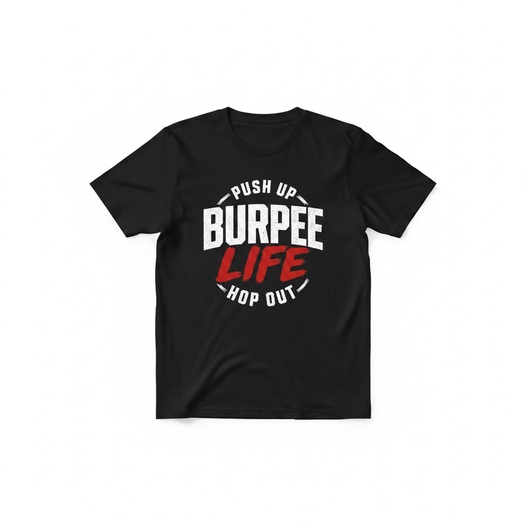 Push Up Burpee Life Hop Out (White Graphic - Black Tee)