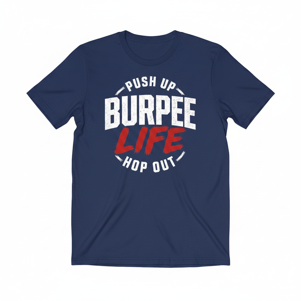 Push Up Burpee Life Hop Out (White Graphic - Blue Tee)