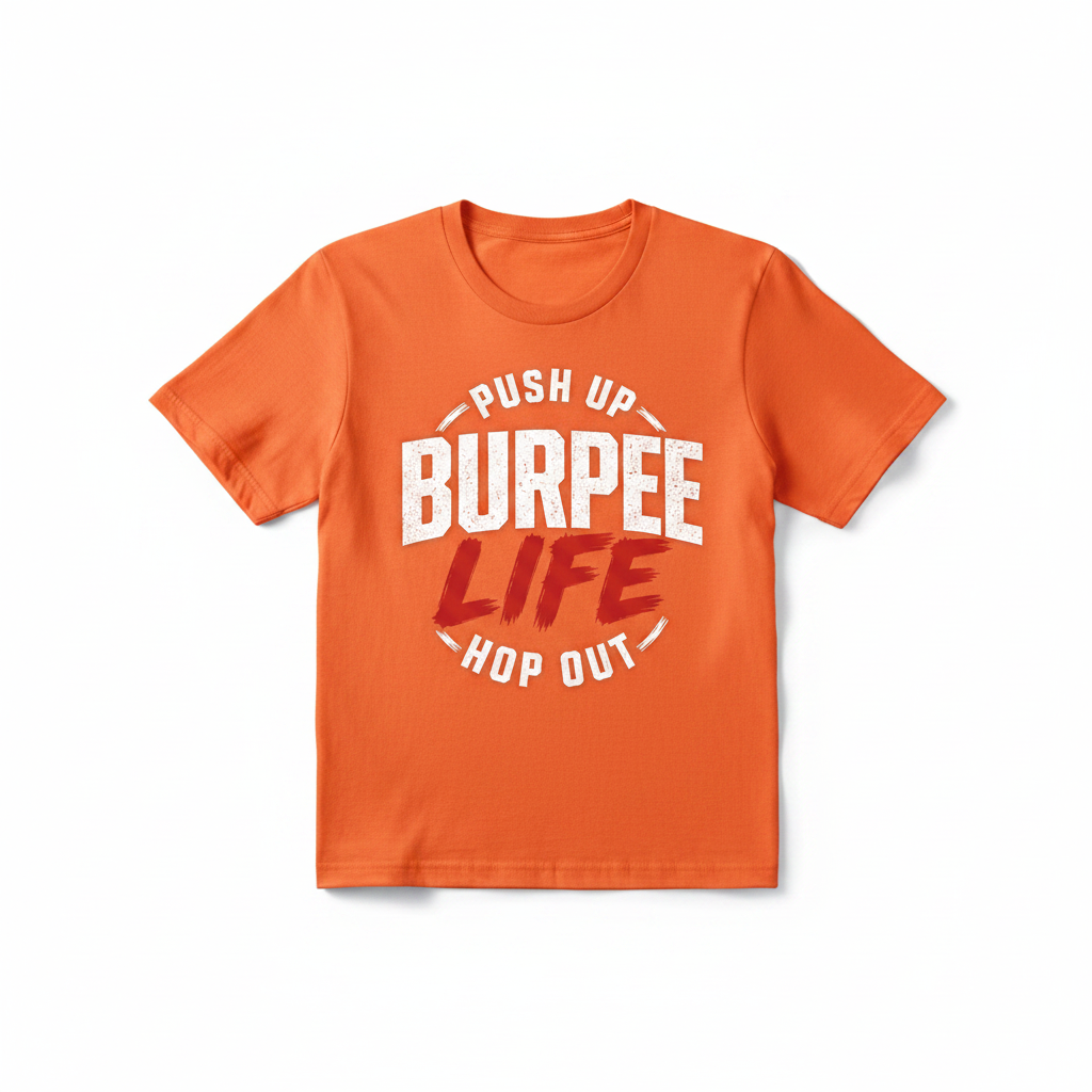 Push Up Burpee Life Hop Out (White Graphic - Orange Tee)