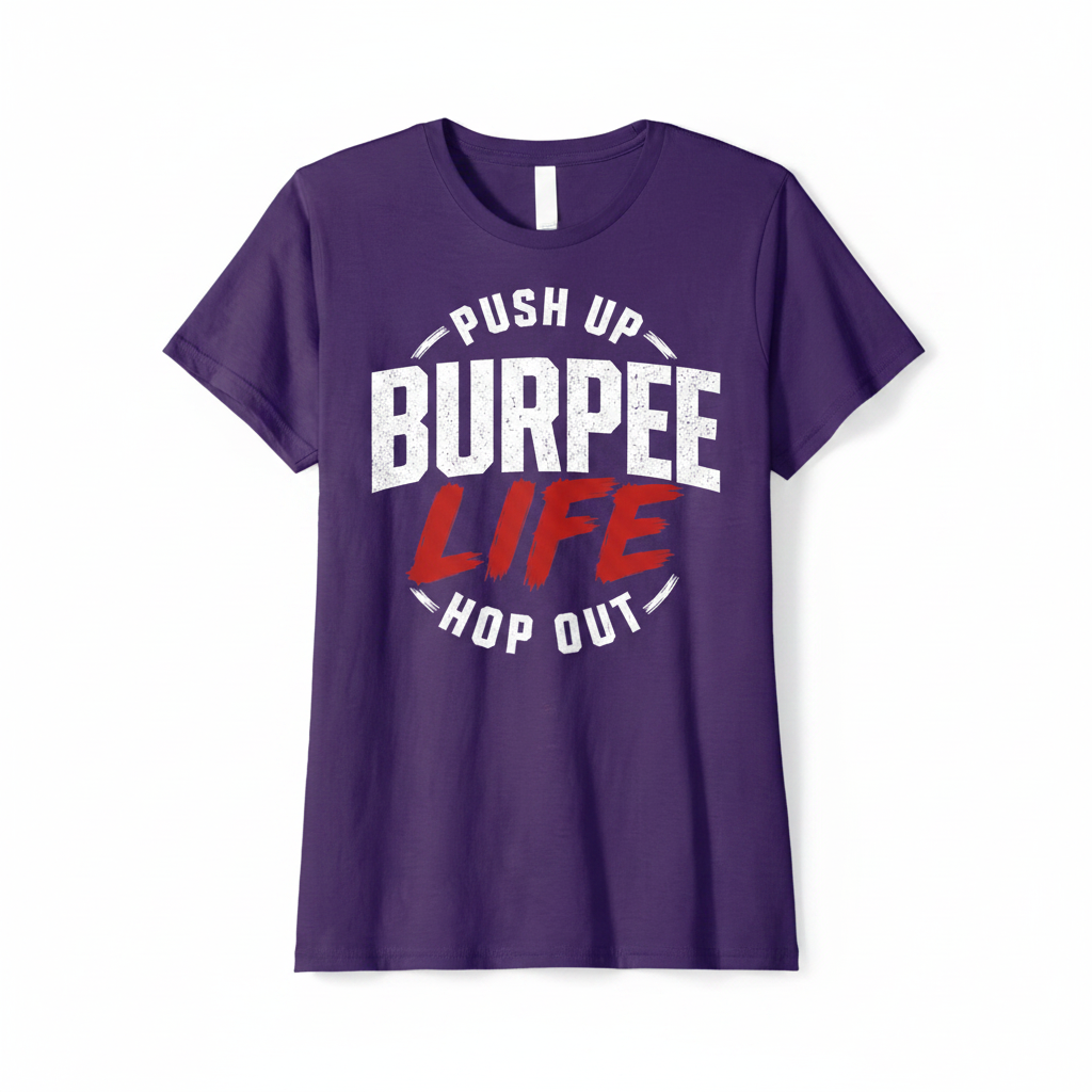 Push Up Burpee Life Hop Out (White Graphic - Purple Tee)