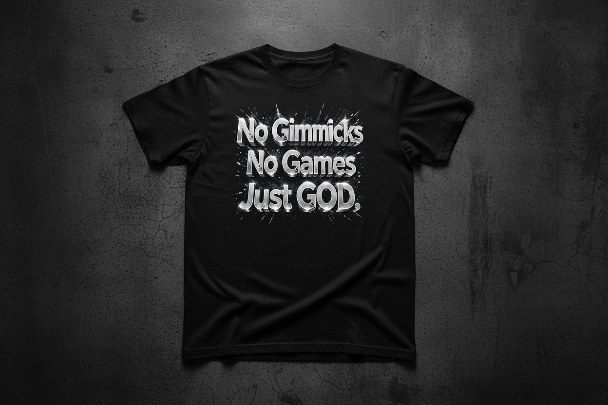No Gimmicks No Games Just GOD. (White/Silver)
